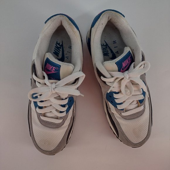 Nike Air Max 90 Essential White Green Abyss Gray & Black Sneakers - Picture 5 of 11